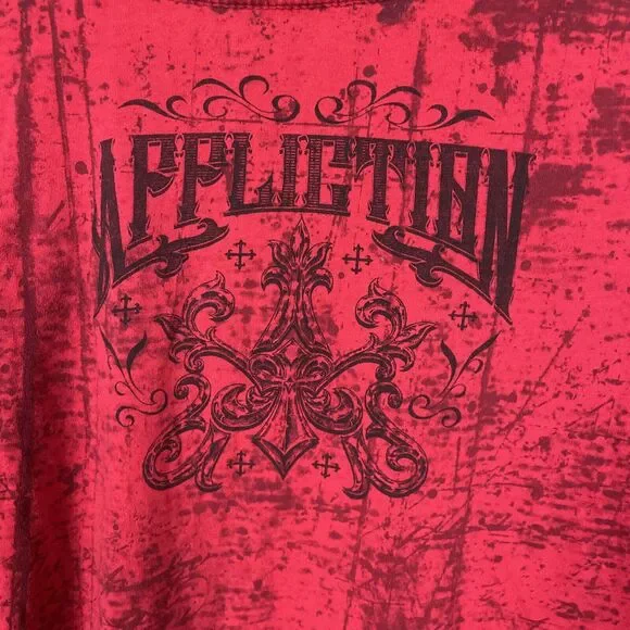 Affliction Shirt Men L Live Fast Fleur Dirty Red Wash MMA UFC Biker Rocker VTG - Picture 7 of 12
